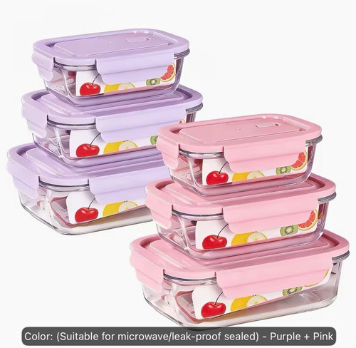 6pc glass rectangular food - 6pc,